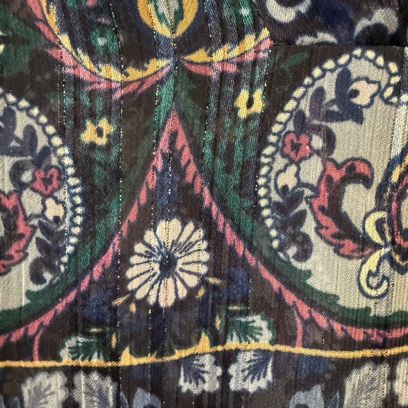 Laundry Blue Floral/Paisley Intricate Print Top with Metallic Silver Threads - Picture 7 of 16